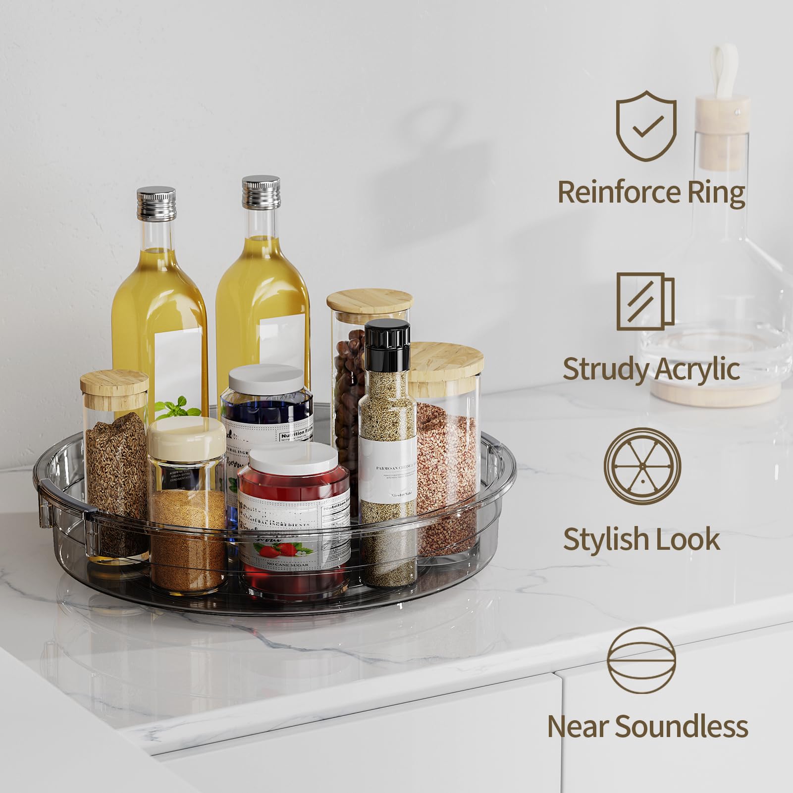LAMU spice organizer with raised edge prevents spills during rotation