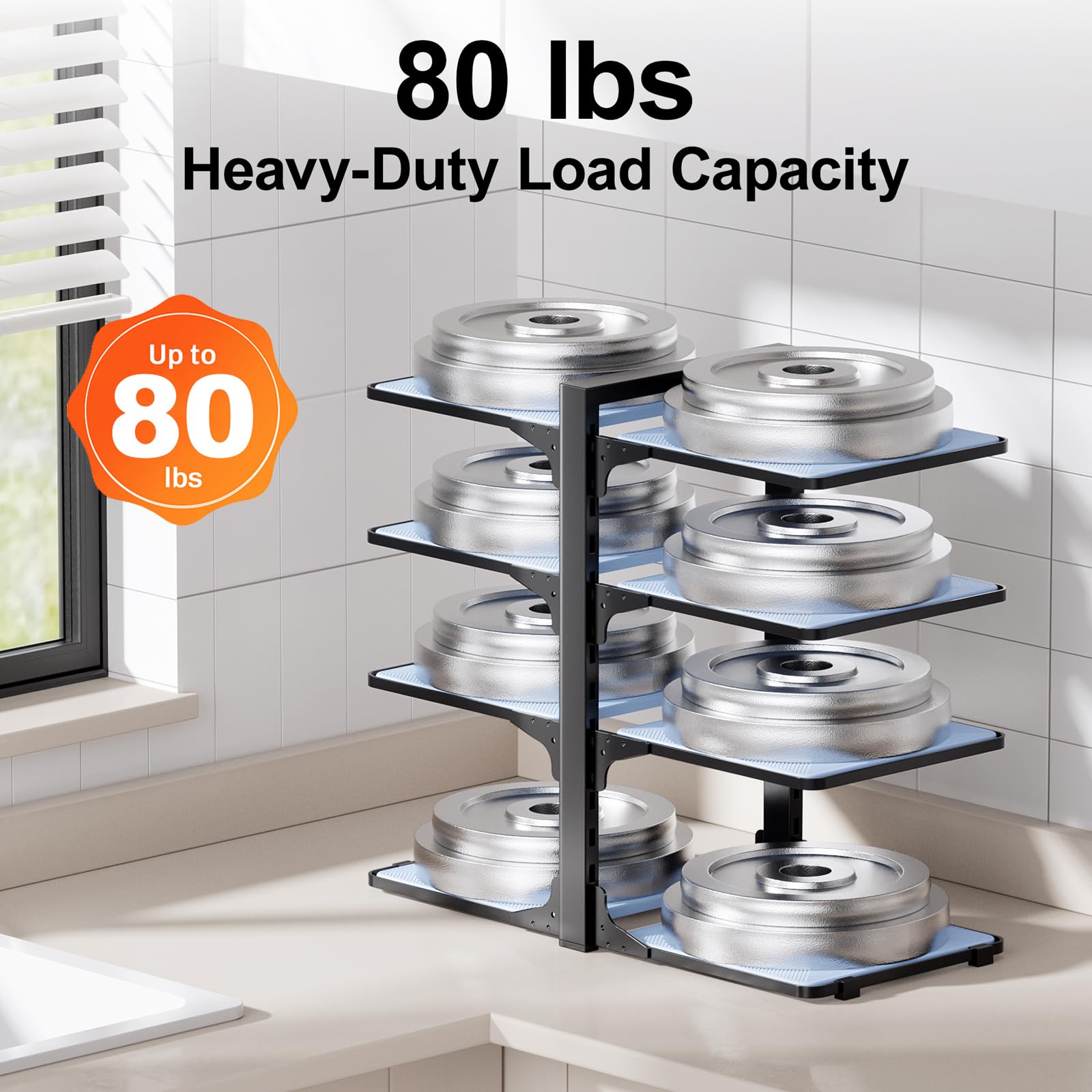 LAMU eight adjustable shelves fit pots up to 12 inches for versatile storage.