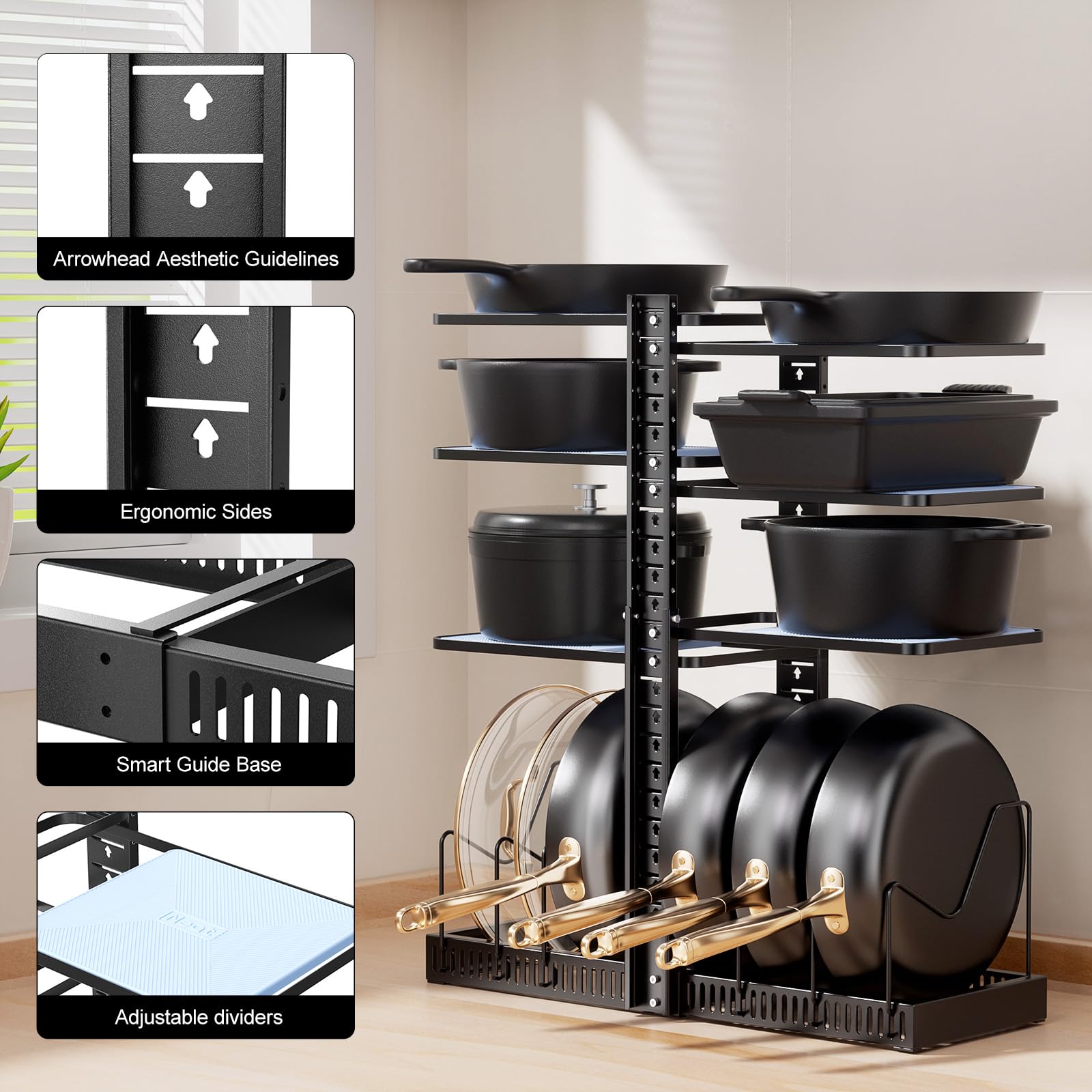 LAMU 90 lb capacity holds cookware securely during daily use.