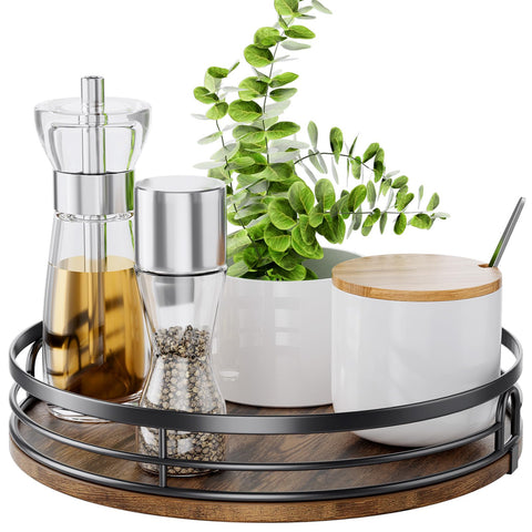 LAMU 9-inch Lazy Susan front view shows sturdy wood base for easy access.