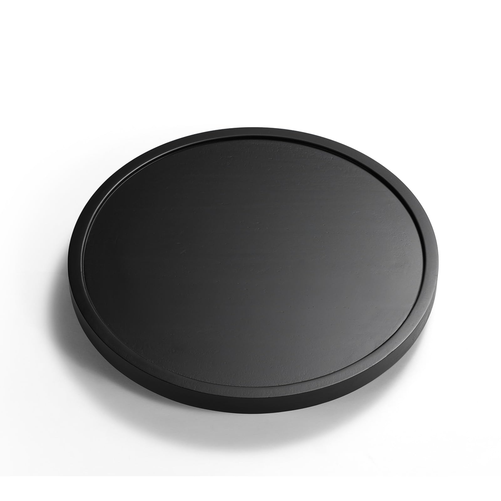 LAMU 9-inch wood lazy susan on cabinet shelf showing smooth rotation for easy access.