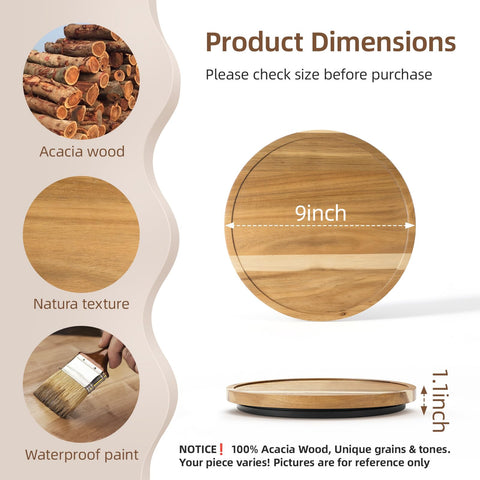 LAMU acacia wood turntable suited for cabinet storage and organized condiments.