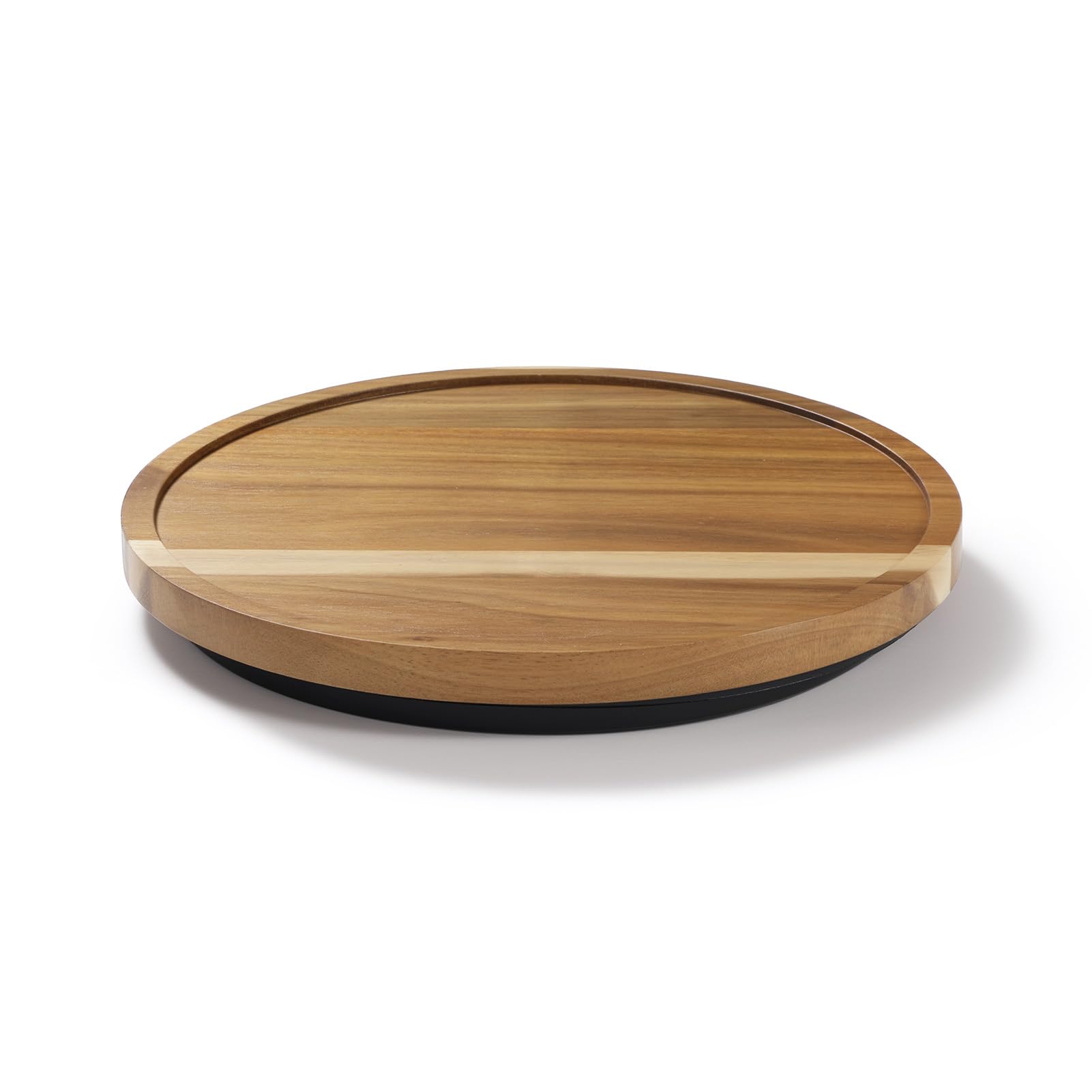 LAMU acacia wood lazy susan top view showing natural grain for easy counter organization.