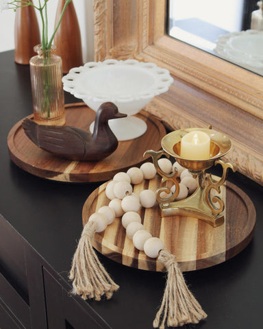 LAMU warm acacia wood finish adds inviting warmth to spaces.