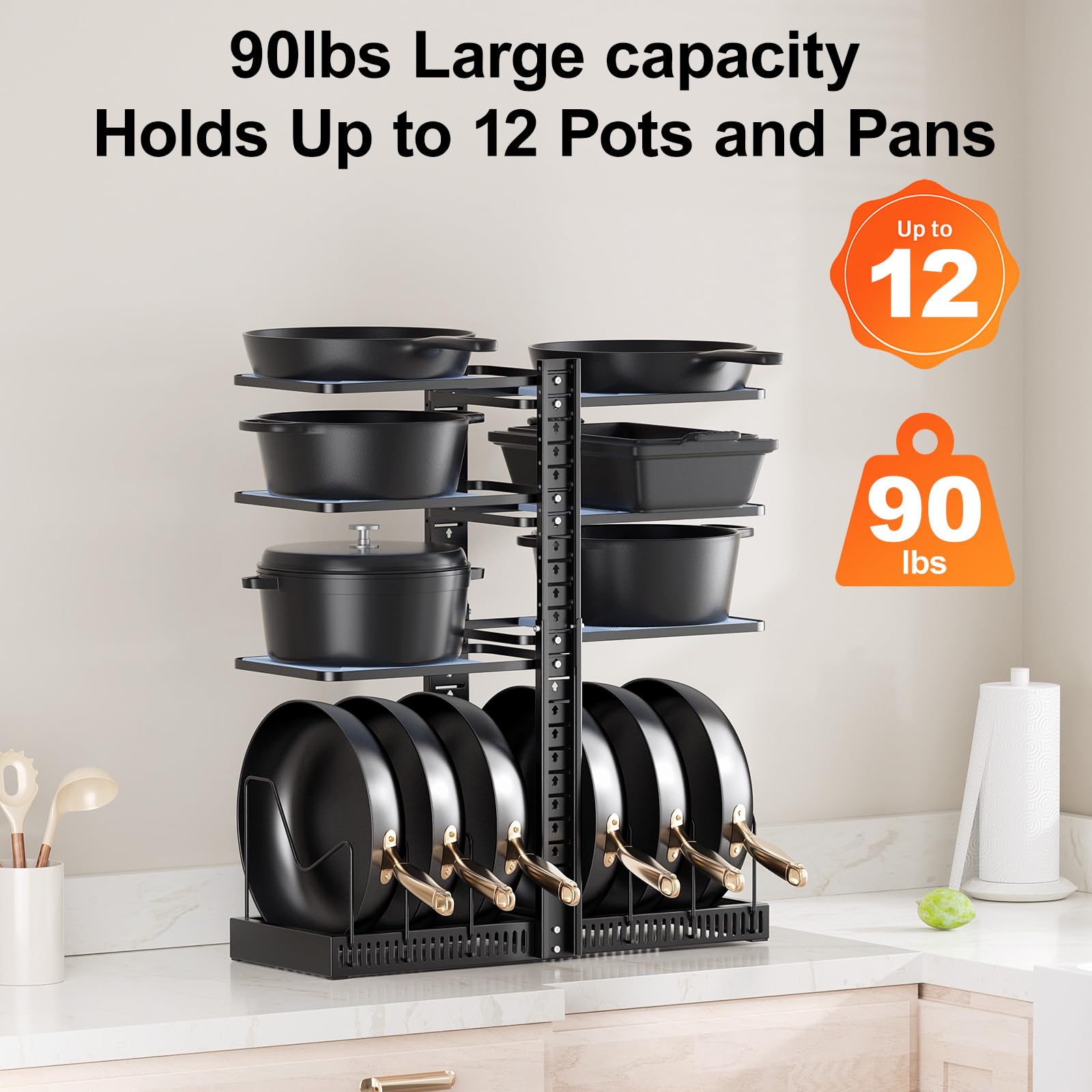 LAMU adjustable height up to 24 inches fits tall pans and steamers.