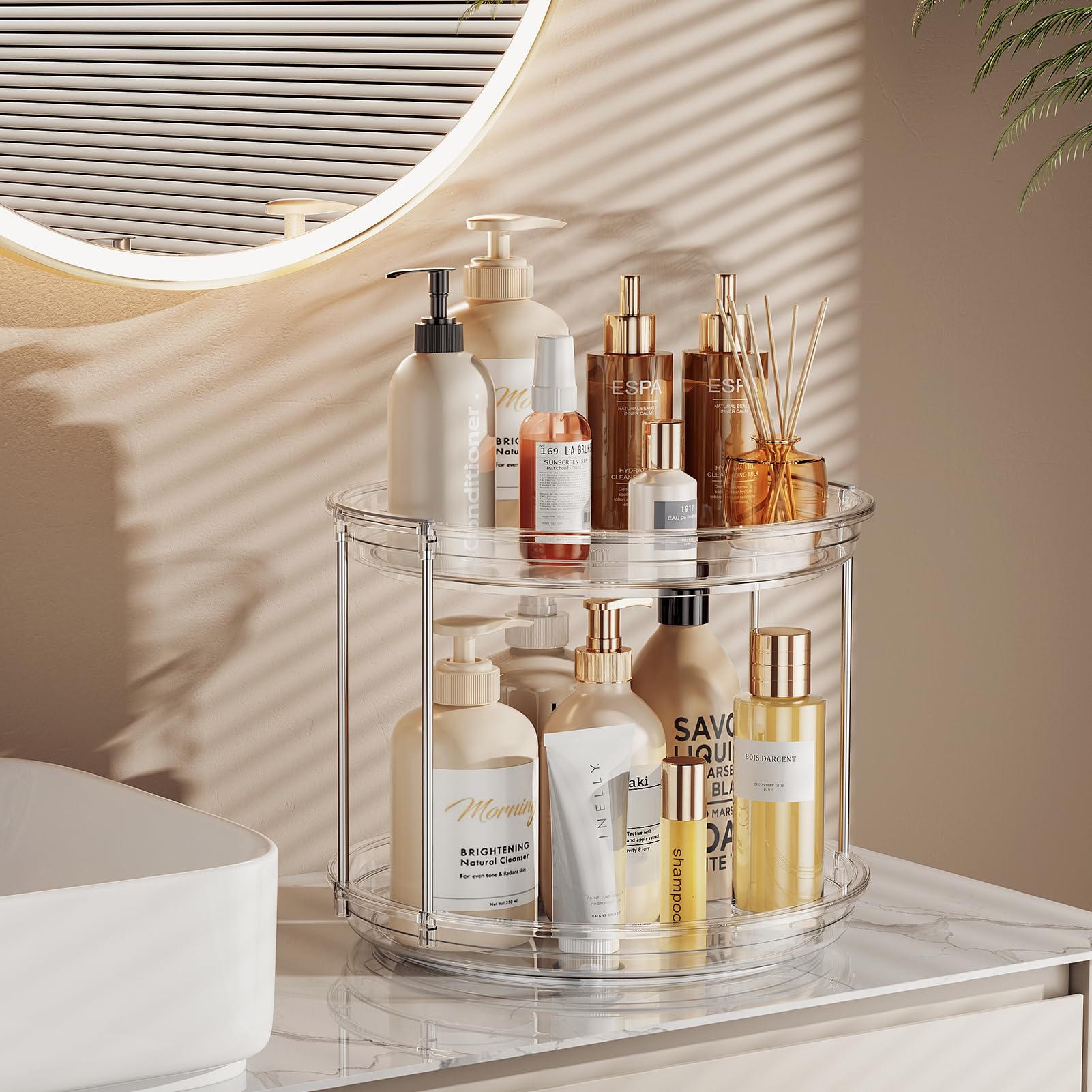 LAMU bathroom vanity organizer keeps cosmetics neatly within reach