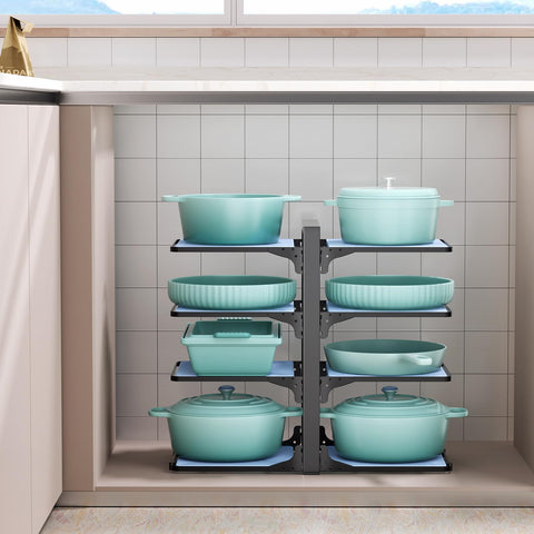 LAMU black pots and pans organizer inside cabinet blends with modern kitchens.