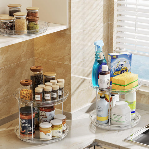 LAMU clear acrylic design enhances visibility of spices and cosmetics.