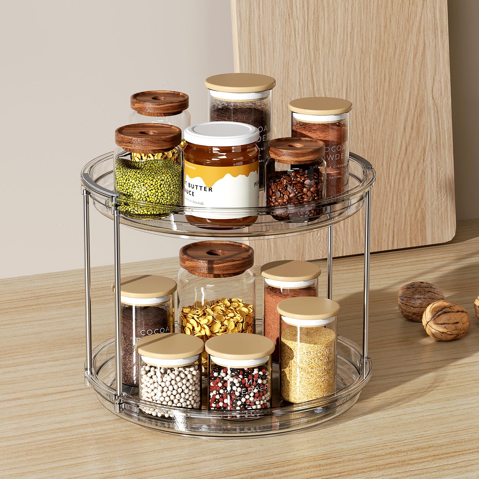 LAMU clear lazy susan showcases contents and reduces rummaging