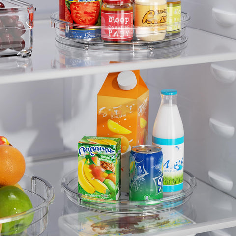 LAMU clear lazy Susan turntable 9-25-inch diameter for fridge organization.