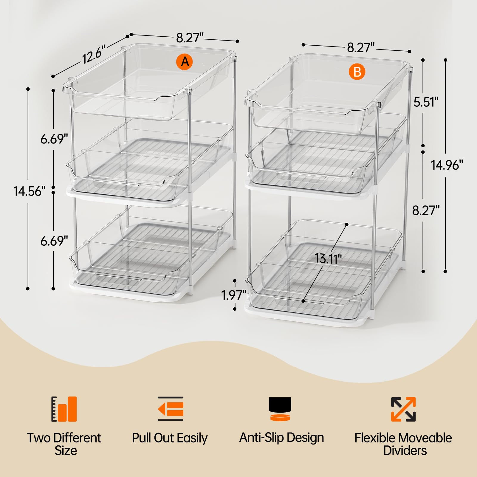 LAMU dividers and clear drawers keep items separated and spills contained