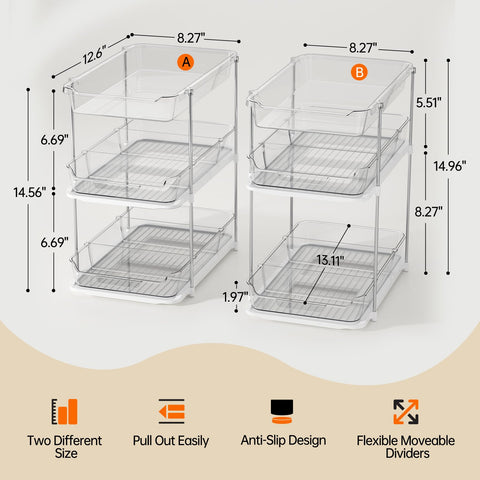 LAMU dividers and clear drawers keep items separated and spills contained