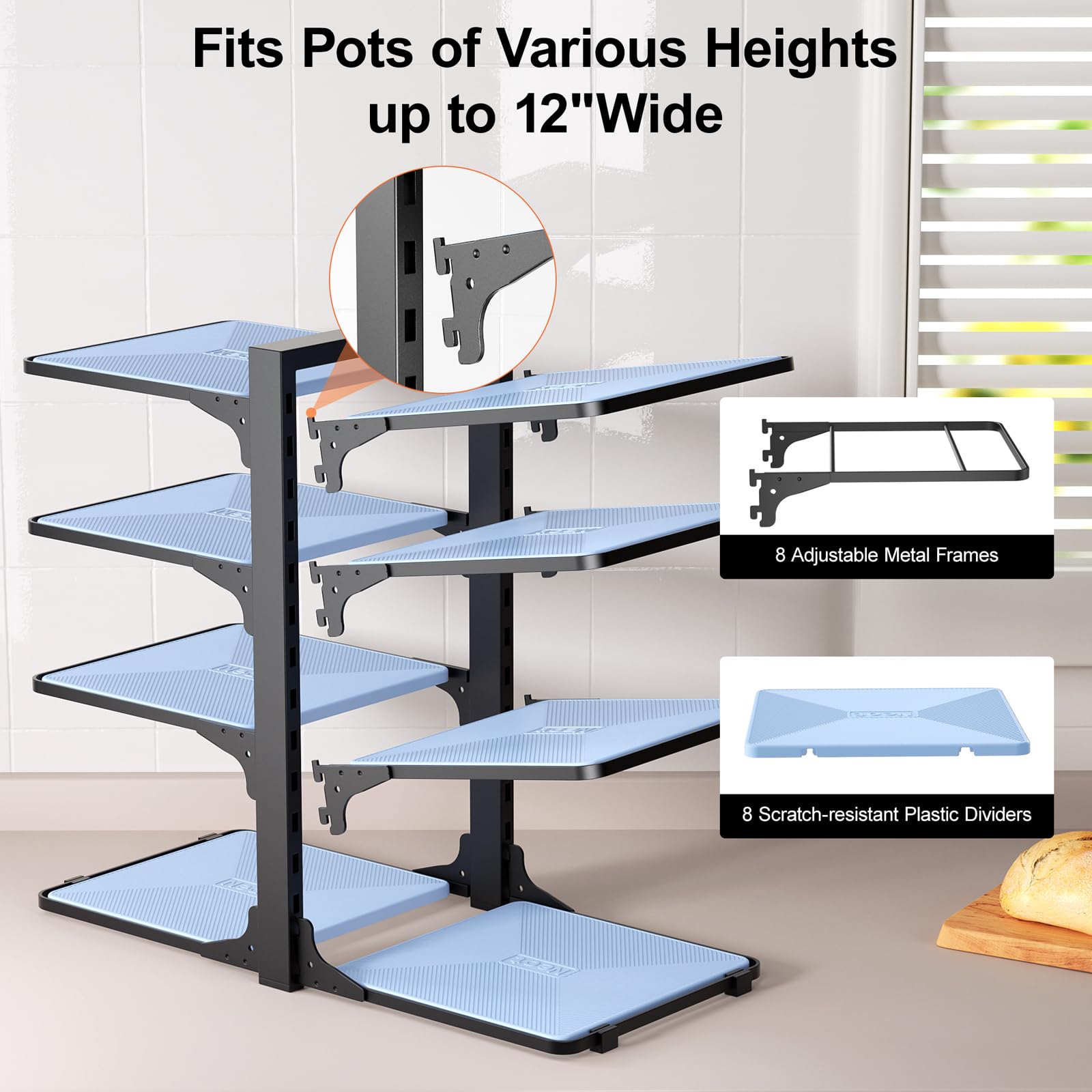 LAMU heavy-duty rack holds up to 80 pounds for robust cookware.