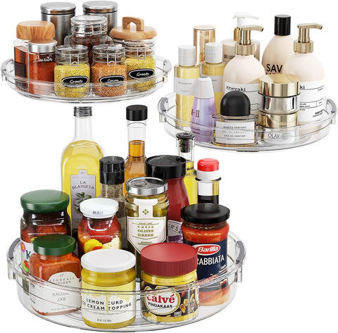 LAMU 3-pack Lazy Susan assembly demonstrates versatile cabinet storage.