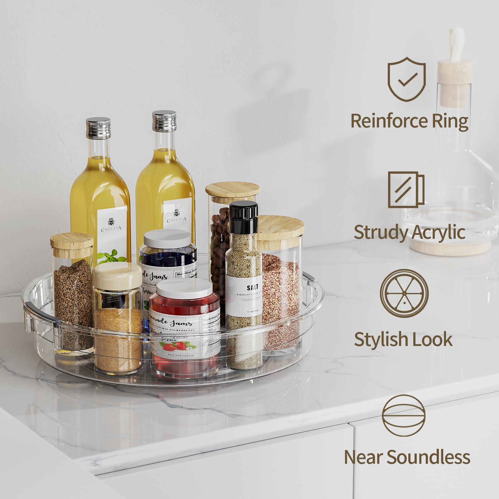 LAMU cabinet organizer keeps pantry items neatly arranged.