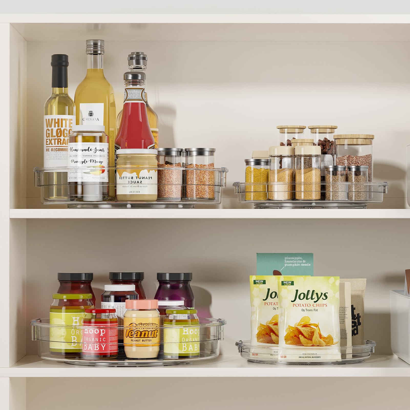 LAMU Lazy Susan for fridge storage keeps jars reachable.