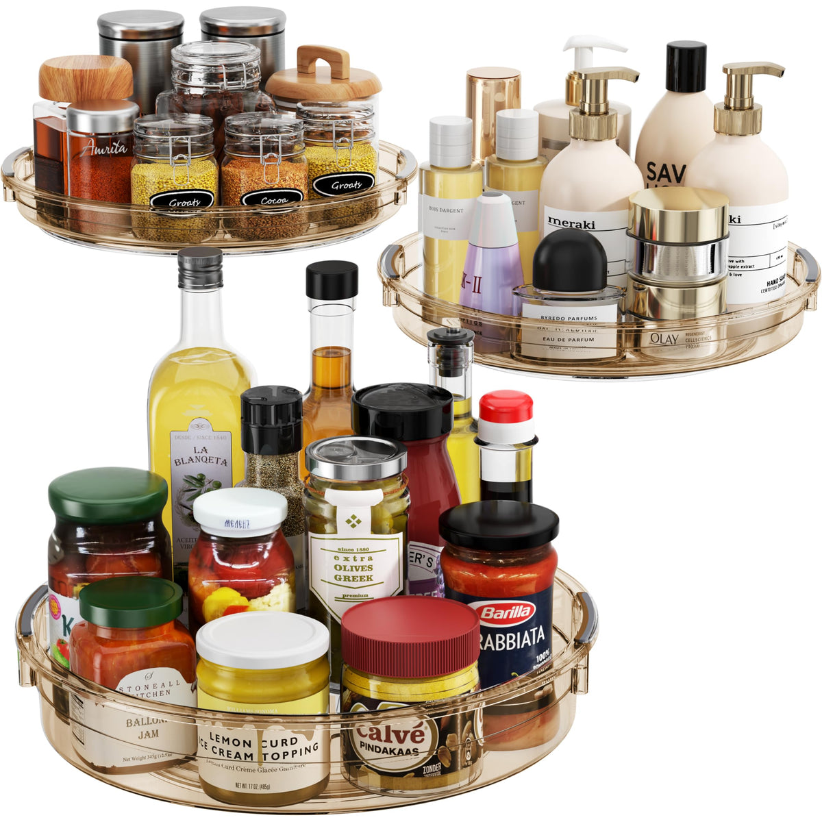 LAMU Lazy Susan cabinet turntable with 360° rotation for easy jar access.