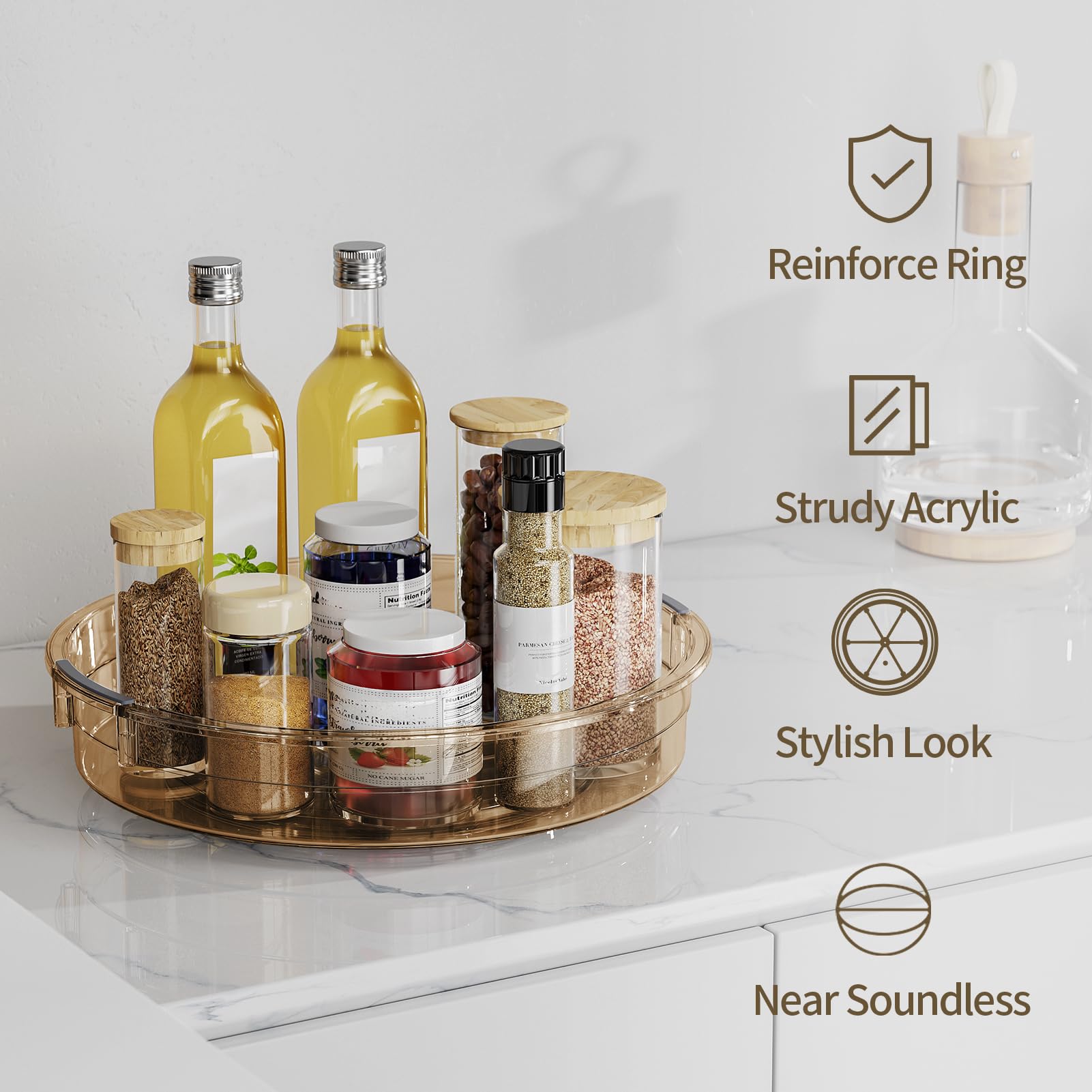 LAMU fridge spin turntable keeps condiments neatly reachable.