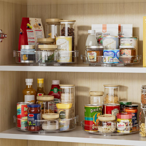 LAMU Lazy Susan 12in high-edge in refrigerator keeps items visible and accessible