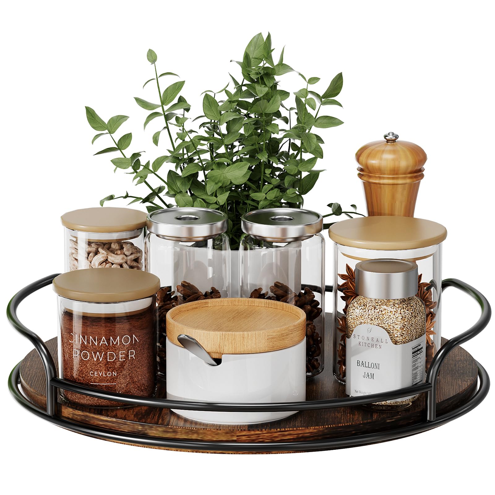 LAMU wooden Lazy Susan 9-inch turntable enables easy access to spices and oils.