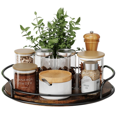LAMU wooden Lazy Susan 9-inch turntable enables easy access to spices and oils.