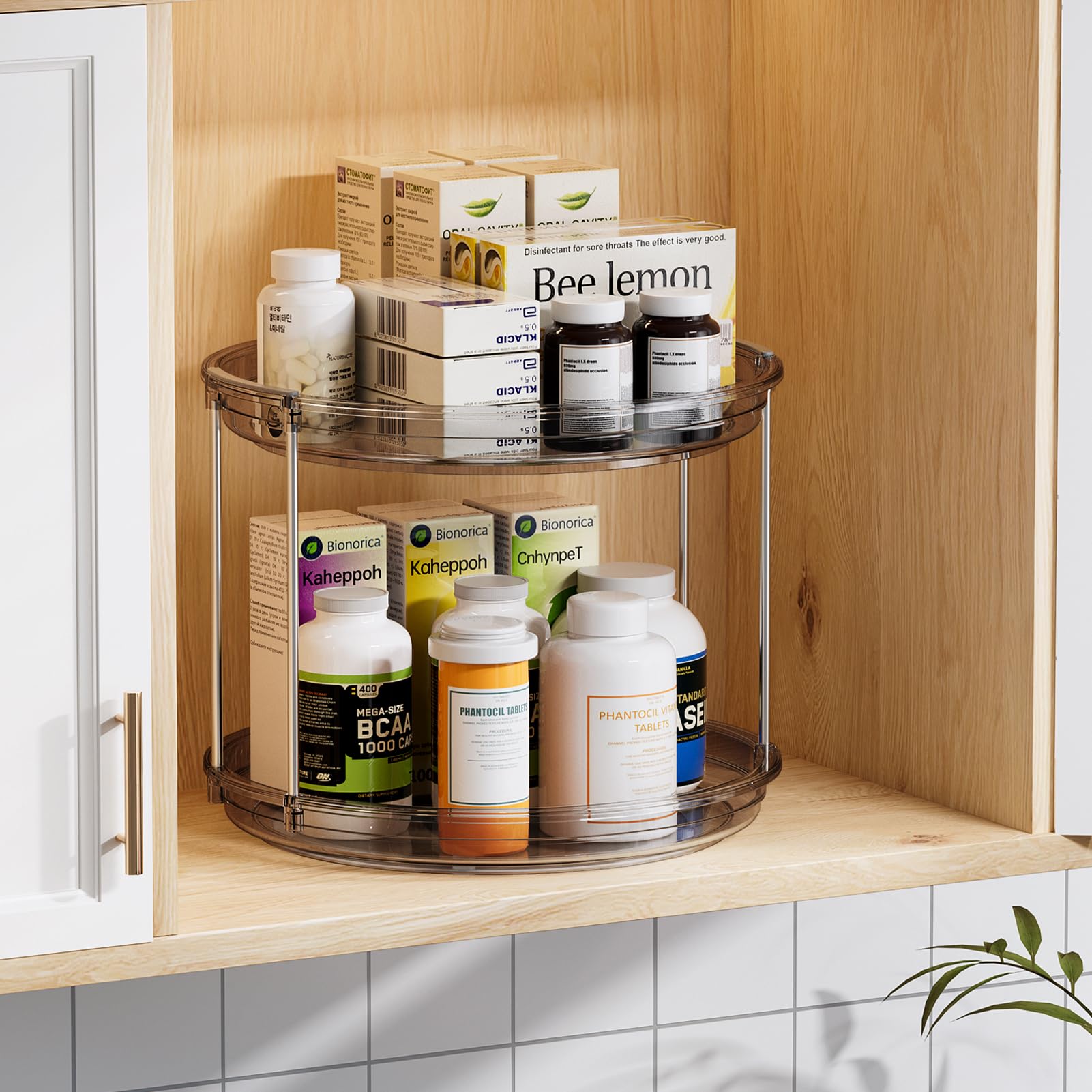 LAMU bathroom vanity organizer stores makeup and perfumes within easy reach