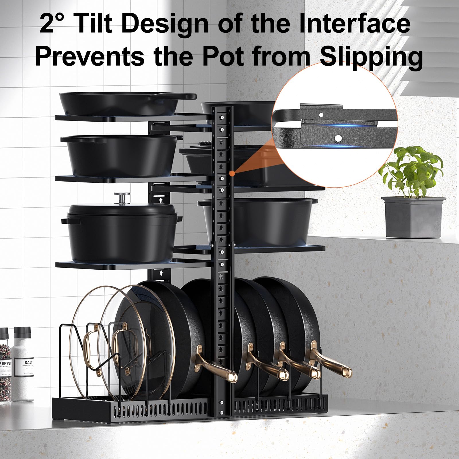 LAMU pot lid organizer inside cabinet keeps lids tidy and within reach.
