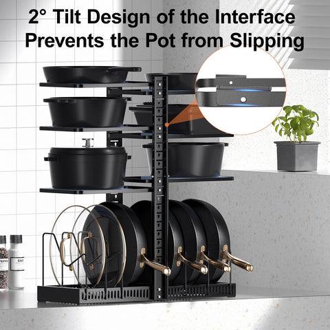 LAMU pot lid organizer inside cabinet keeps lids tidy and within reach.