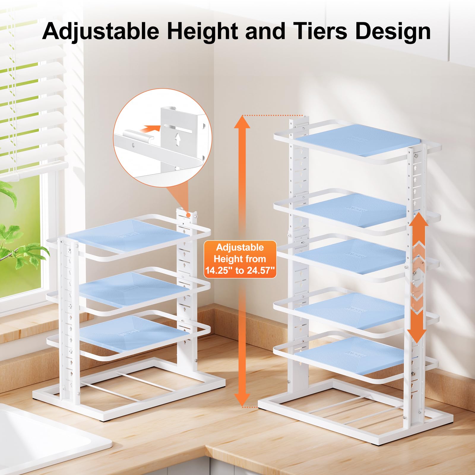 LAMU non-slip pads on tiers prevent tilt and scratches during daily use