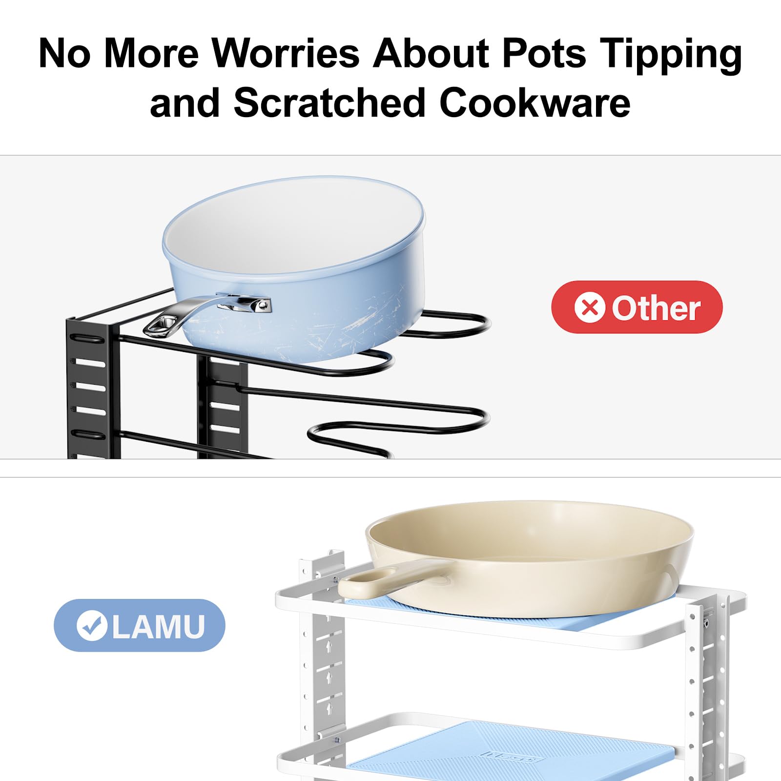 LAMU upgraded appearance complements modern kitchens while organizing pots and pans
