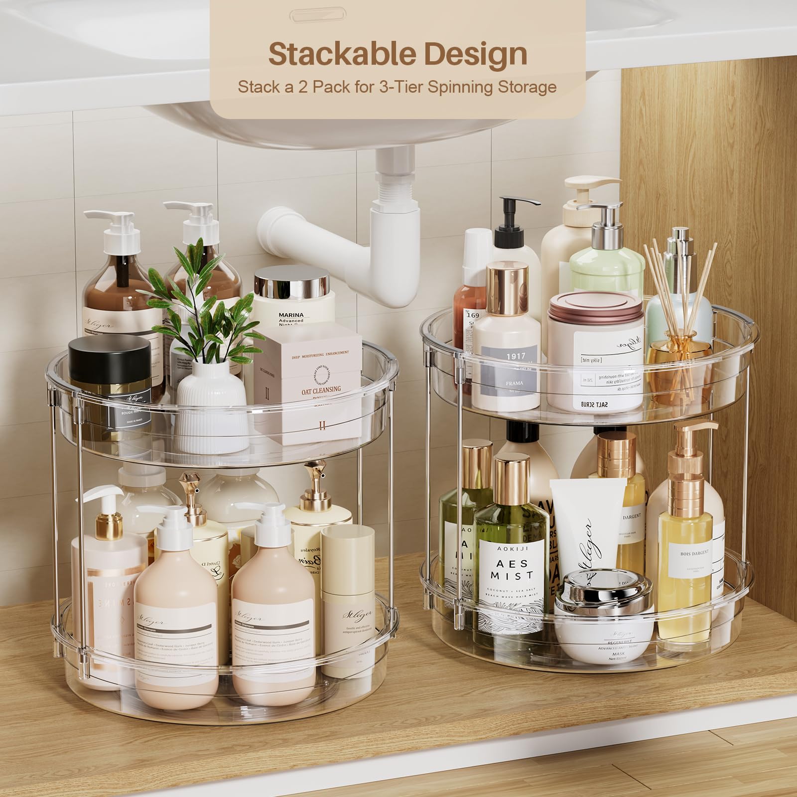 LAMU rotating spice rack assembly shows smooth 360-degree rotation for quick viewing.