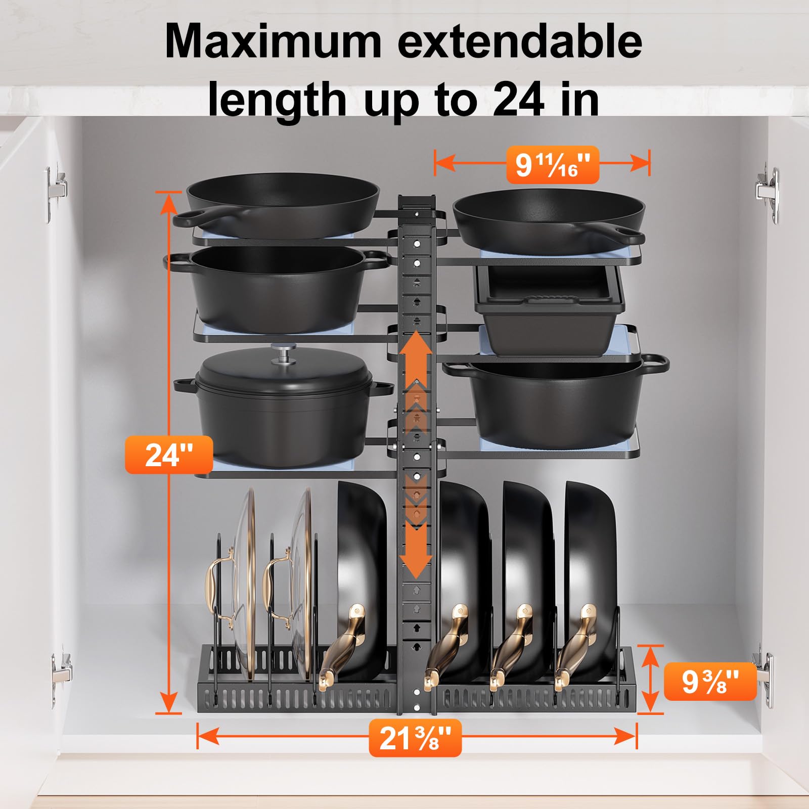 LAMU six shelves and six dividers support versatile arrangements for various sizes.