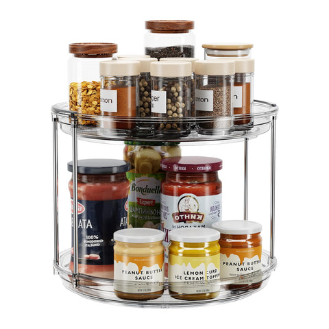 LAMU two-tier lazy Susan rotates for easy spice access and compact kitchen storage