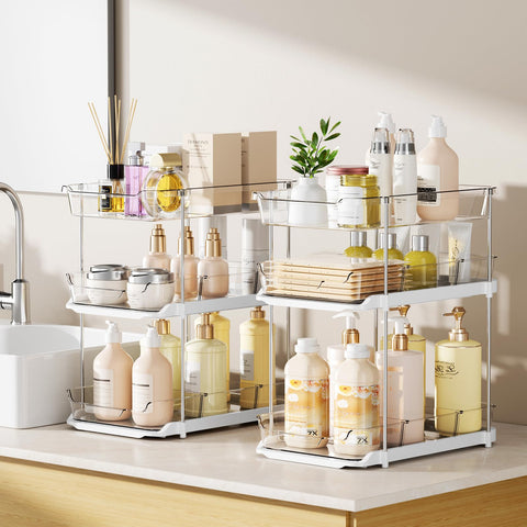 LAMU under-sink storage 3-tier stackable unit keeps cleaning supplies organized