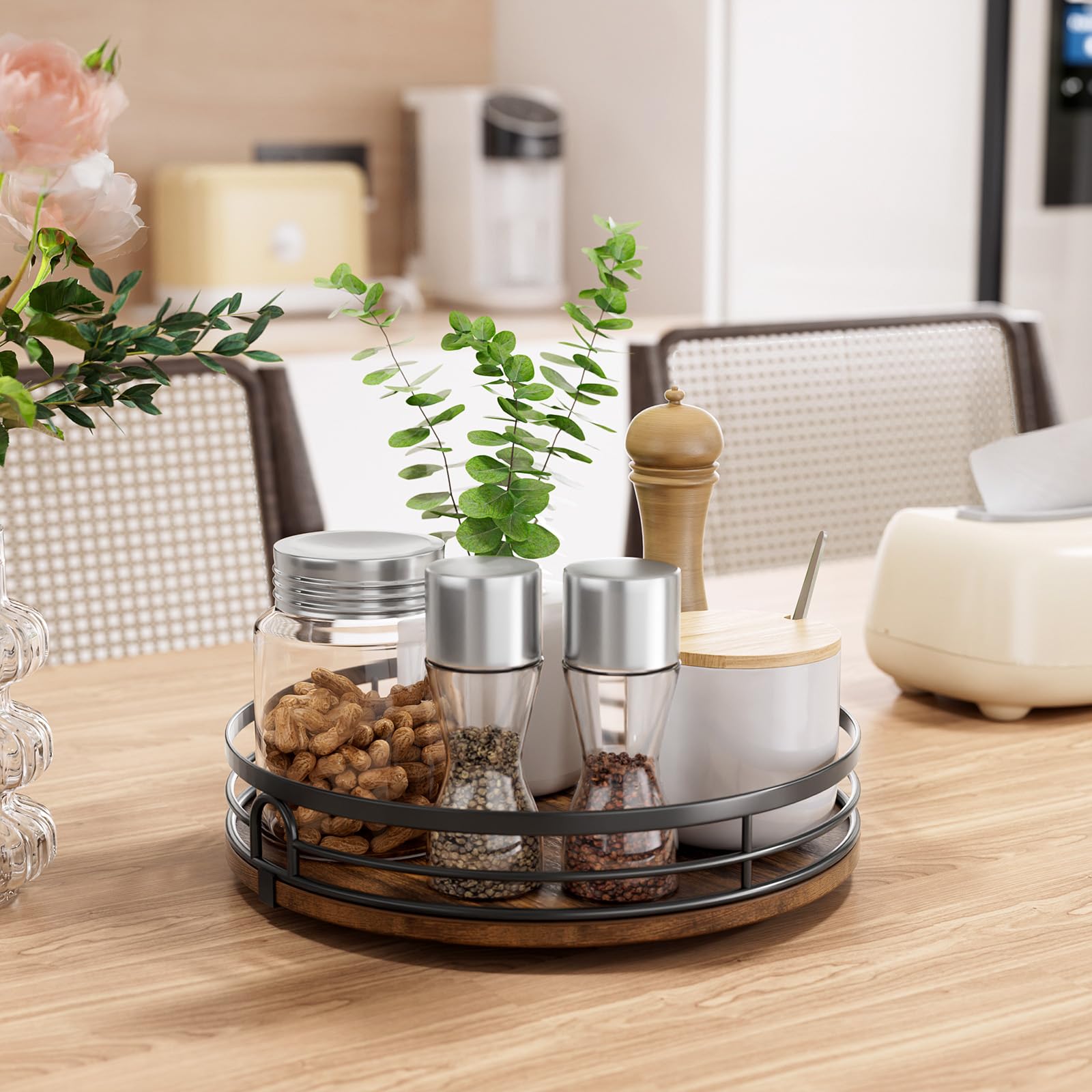 LAMU 9-inch Lazy Susan top-down rotation enables quick item reach.