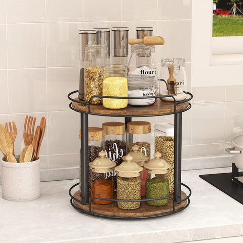 LAMU wood lazy susan elevated edge prevents spills during rotation.