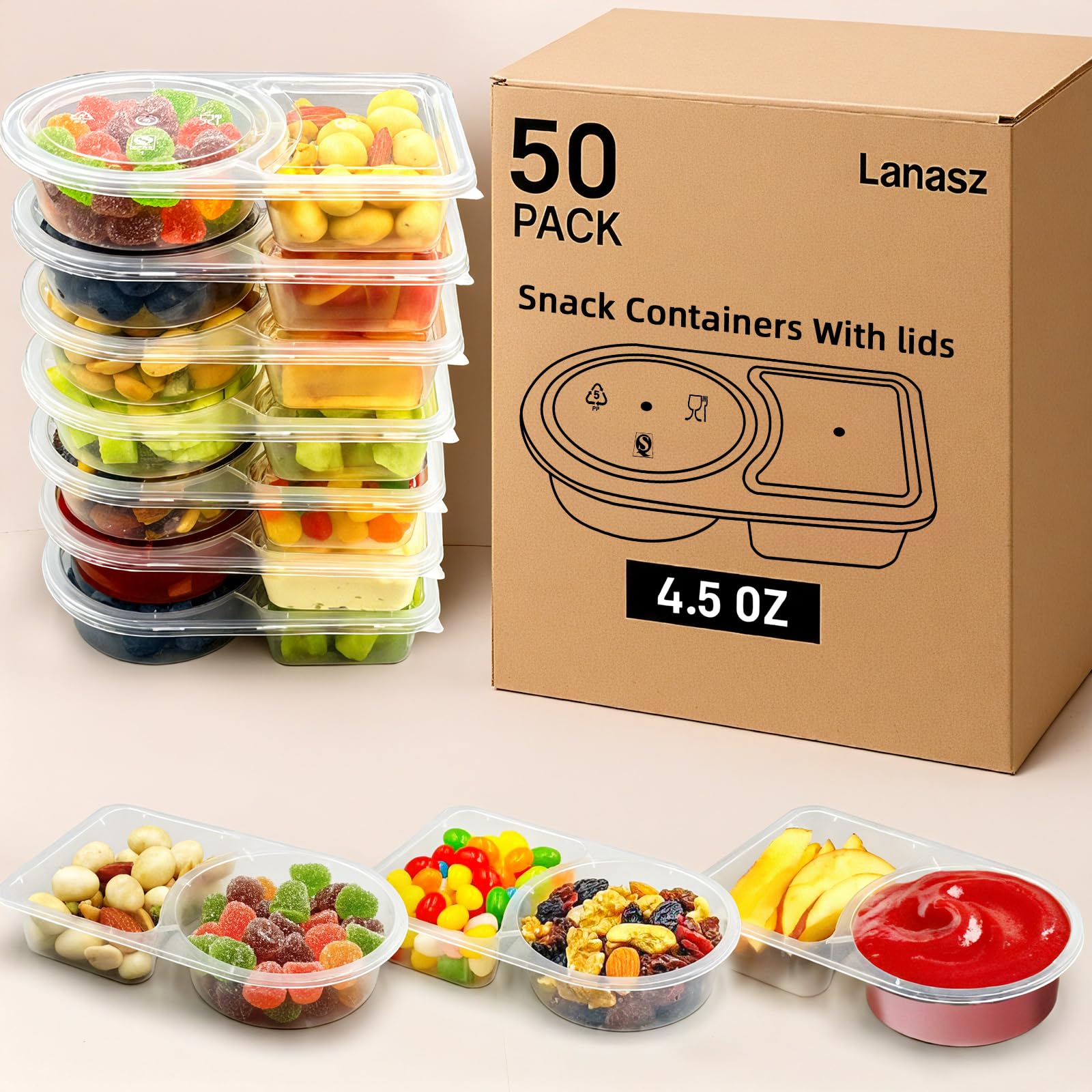 Lanasz snack containers double-compartment front view for organized lunches.