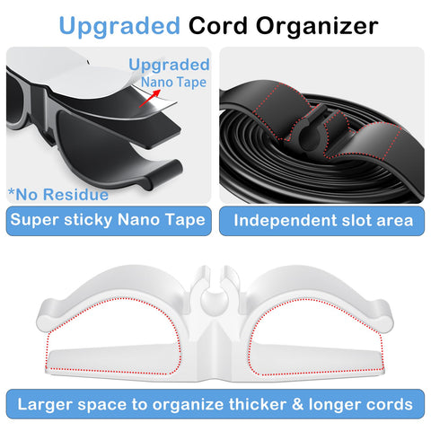 Lancord cord organizer on coffee maker keeps cords tidy and reachable.