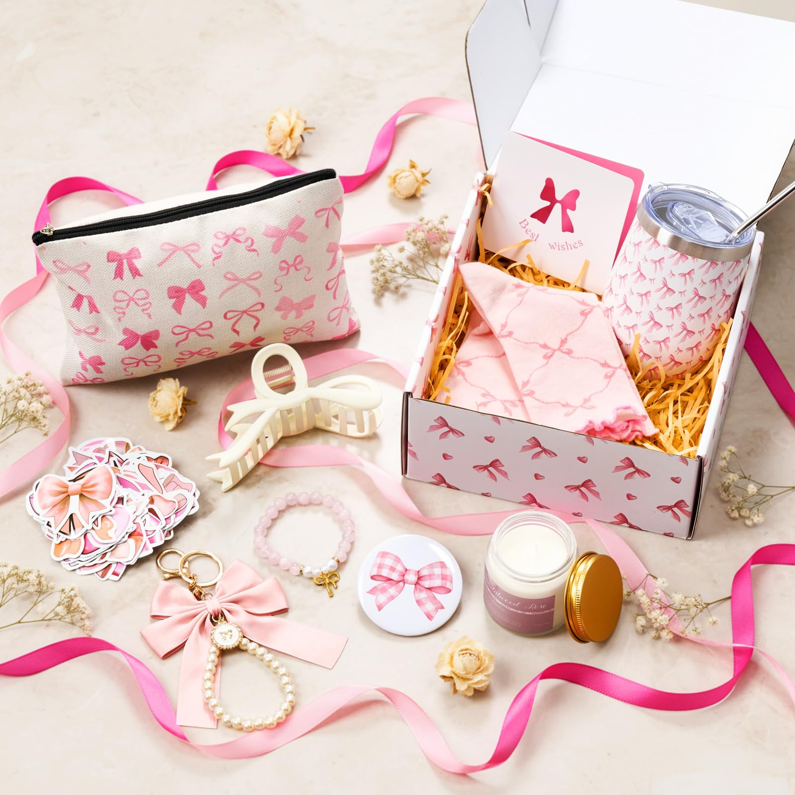 Landical bracelet adds subtle charm coordinating with pink bow items.