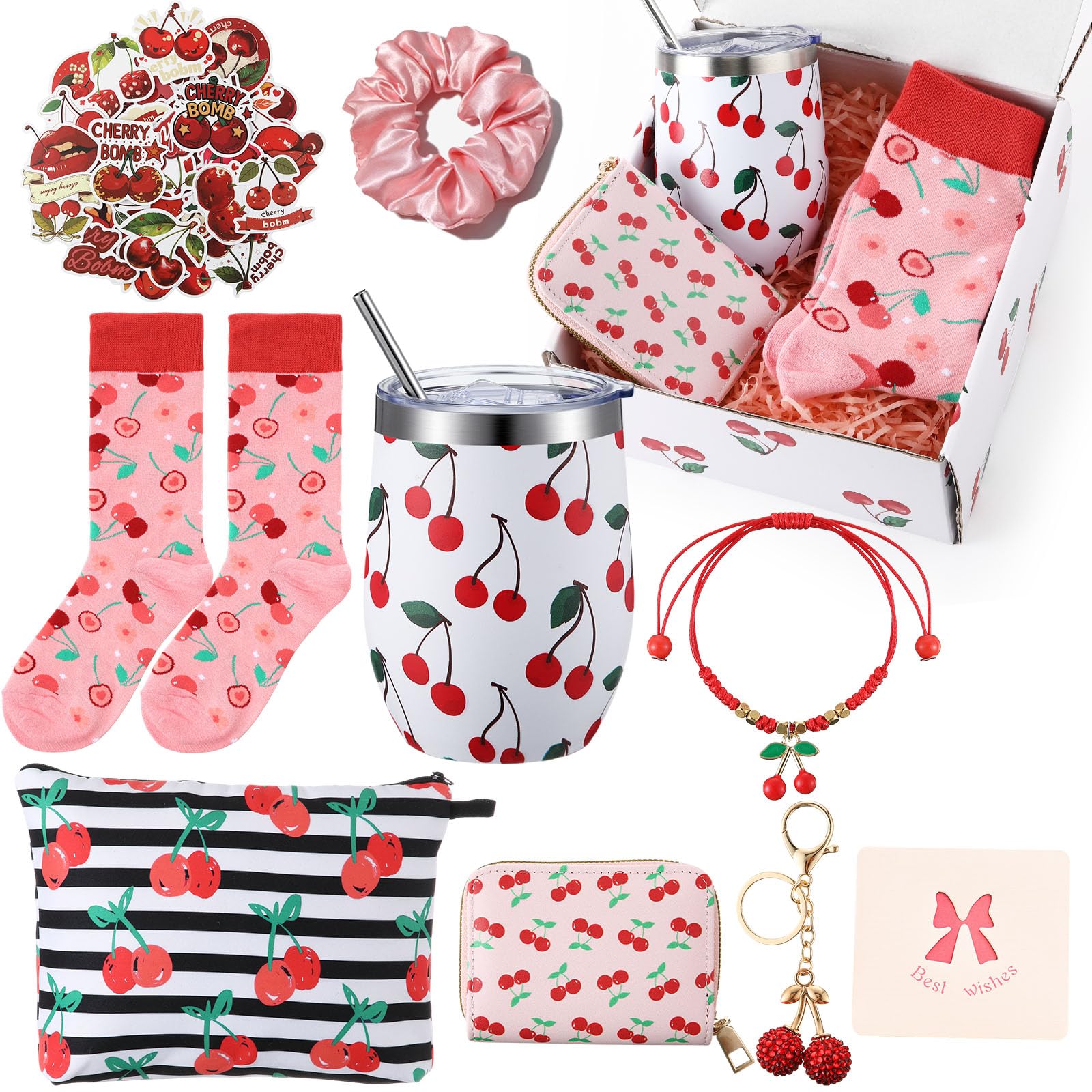 Landical cherry gift tumbler with insulation keeps beverages at the ideal temperature.