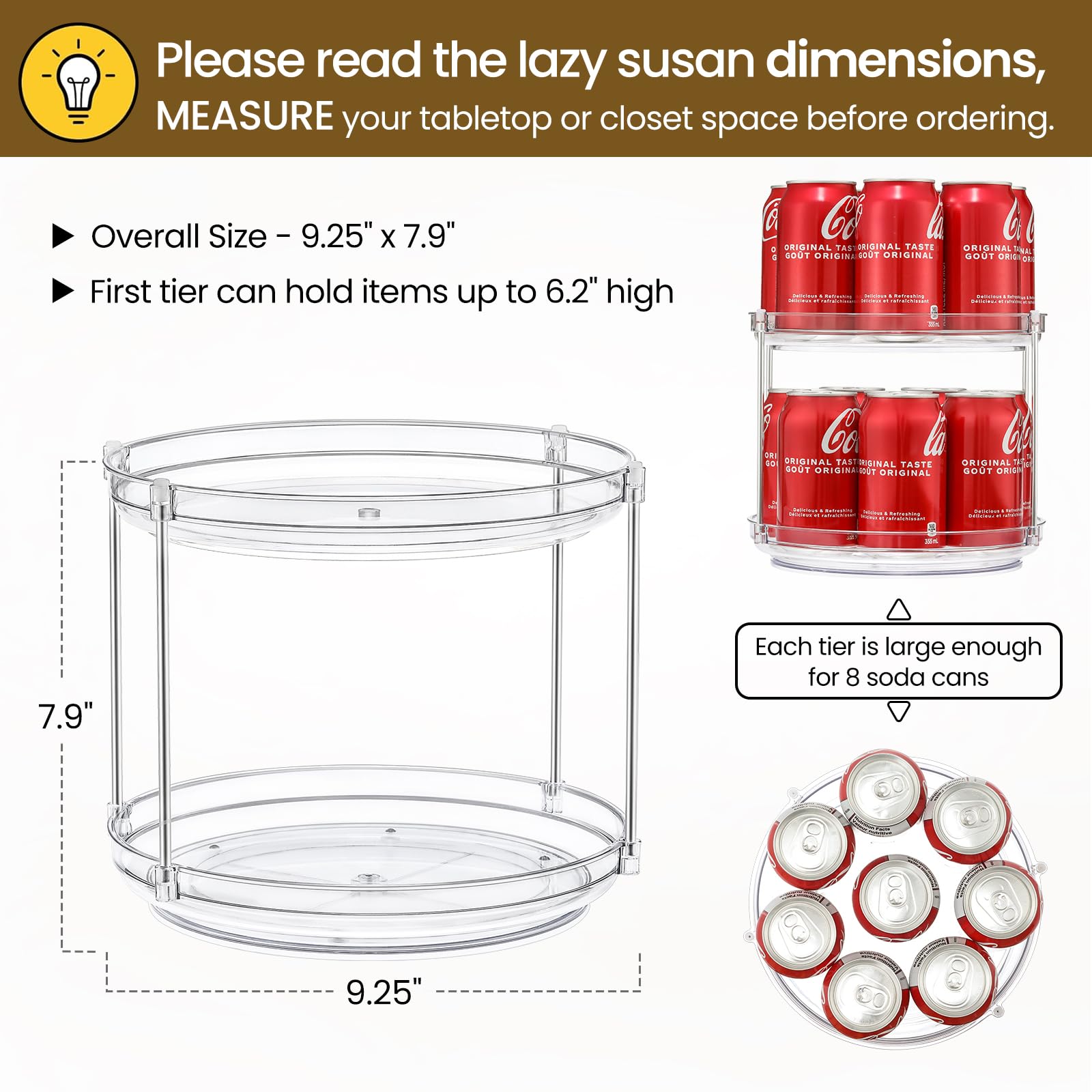 LANDNEOO 2-Tier Lazy Susan angled view demonstrates compact organization for countertops