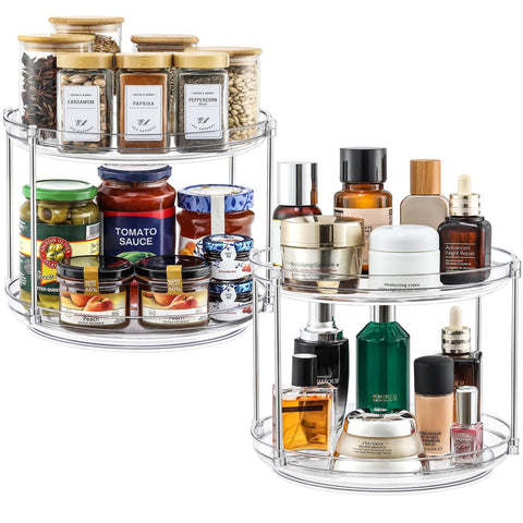 LANDNEOO 2-Tier Lazy Susan top view shows accessible spice storage with smooth rotation