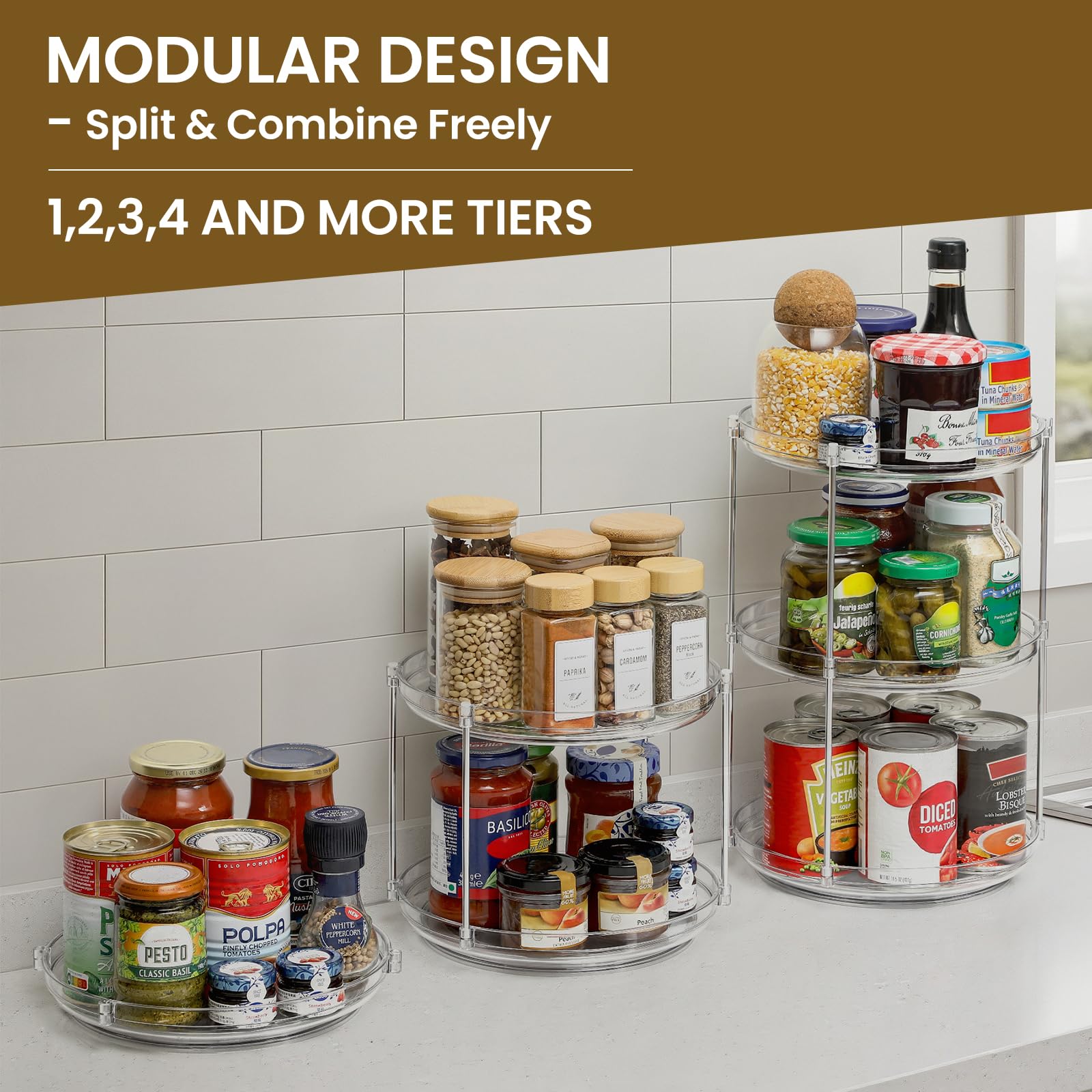 LANDNEOO 2-Tier Lazy Susan under-sink arrangement keeps cleaning supplies within reach