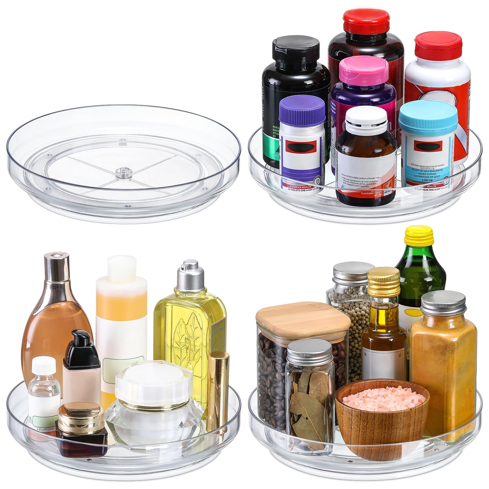 LANDNEOO 4-pack 10-inch Lazy Susan on counter keeps condiments reachable.