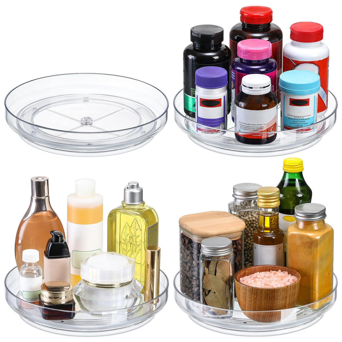 LANDNEOO 4-pack 10-inch Lazy Susan on counter keeps condiments reachable.