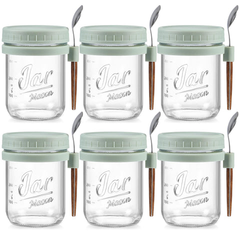 LANDNEOO 6 pack 16oz glass jars with airtight lids for overnight oats.