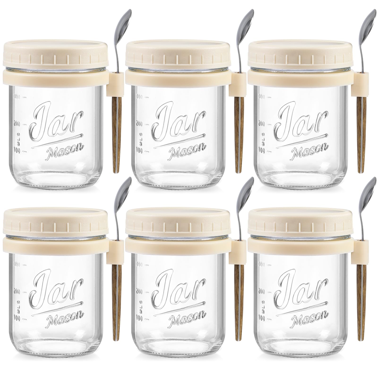 LANDNEOO 6-pack overnight oats containers beige for convenient meal prep.