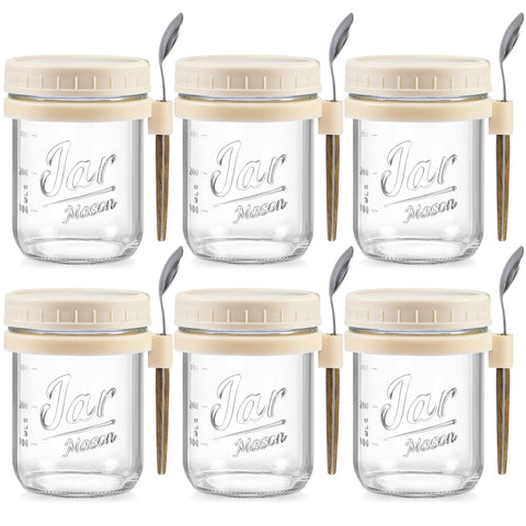 LANDNEOO 6-pack overnight oats containers beige for convenient meal prep.