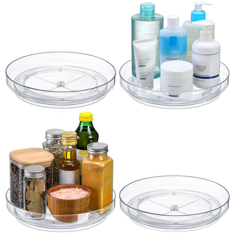 LANDNEOO 9-inch clear acrylic lazy susan bathroom counter keeps toiletries tidy