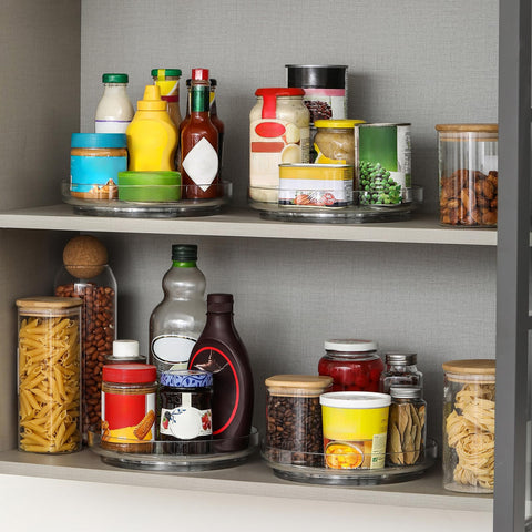 LANDNEOO 9-inch clear acrylic lazy susan pantry storage keeps snacks organized